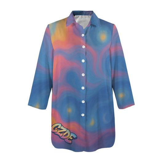 "CZDE Swirl Lounge Shirt – Abstract Color Statement for Creative Souls"