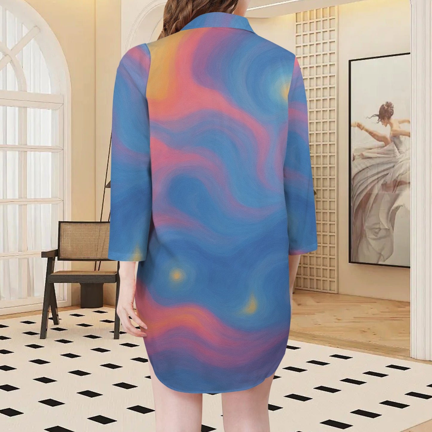 "CZDE Swirl Lounge Shirt – Abstract Color Statement for Creative Souls"