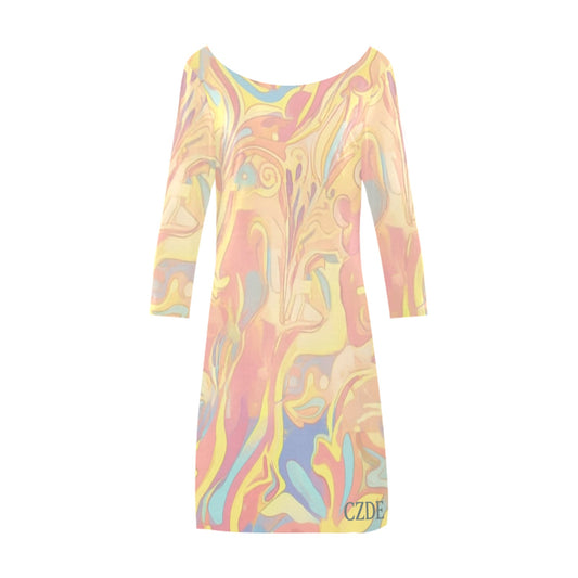 Abstract Print Bodycon Dress – 3/4 Sleeve Artistic Style by CZDE