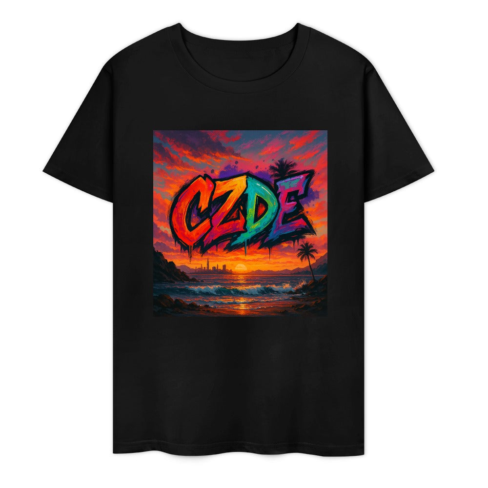CZDE Sunset Graffiti Tee – Streetwear with Vibes | Bold Urban Style for Dreamers & Rule-Breakers