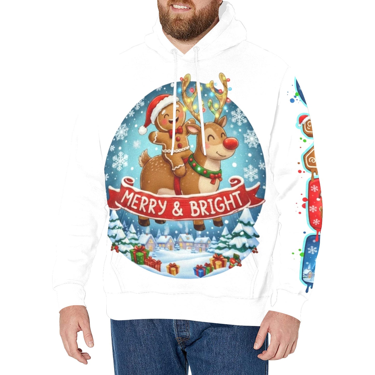 Christmas Merry & Bright Hoodie - Gingerbread & Reindeer Holiday Collection