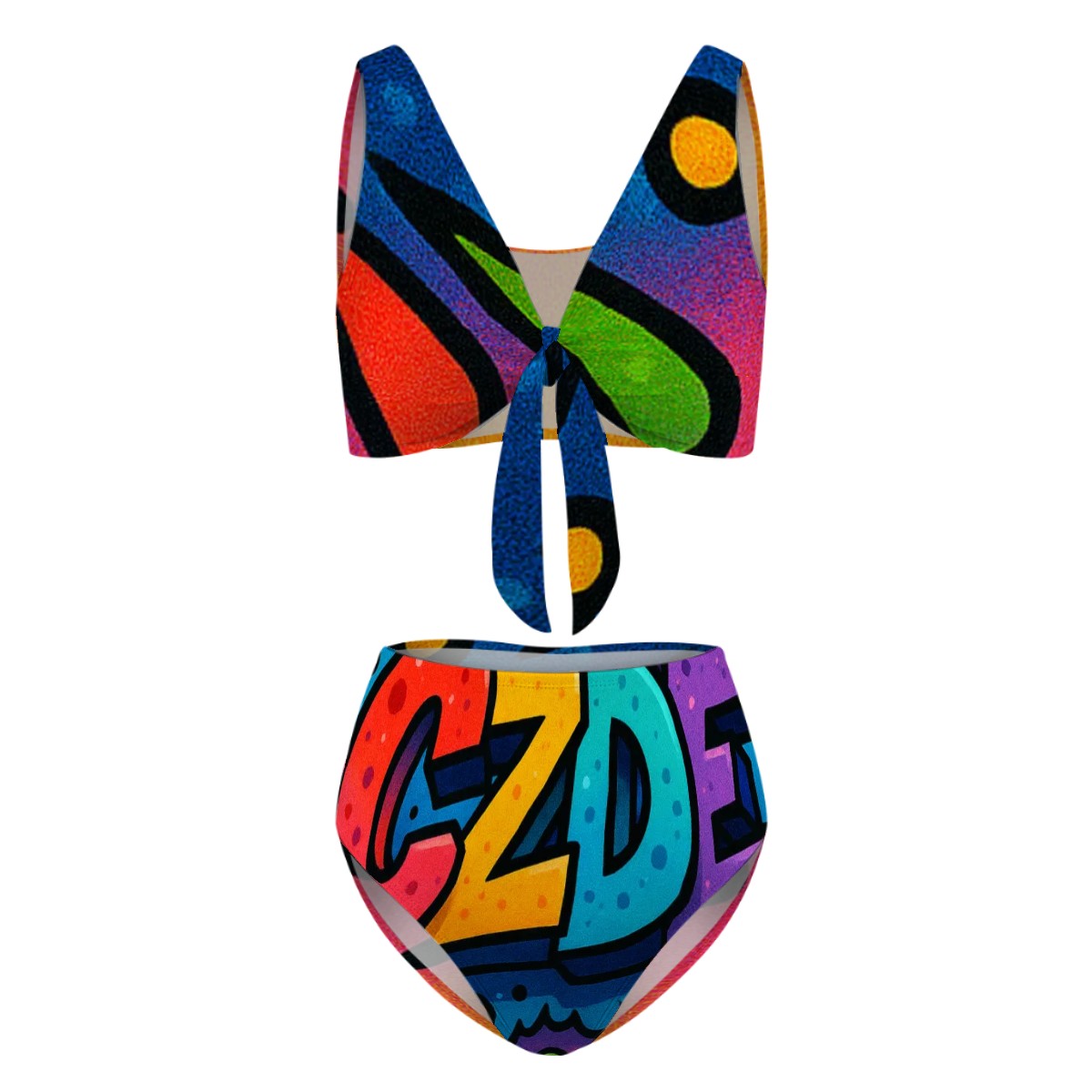 Bold CZDE Bikini – Tie-Front Top + High-Waist Power for Summer Queens