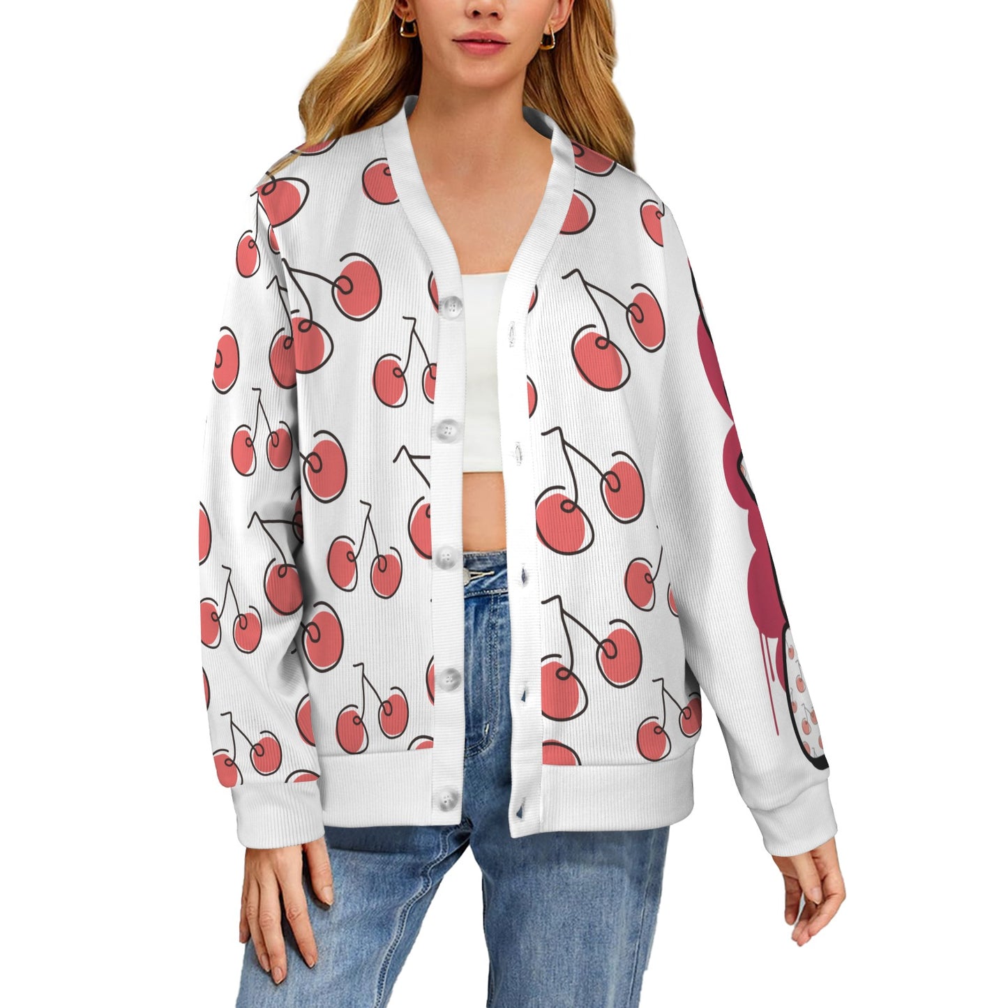 Cherry Print Cardigan Women | Kawaii Fall Fashion CZDE Brand