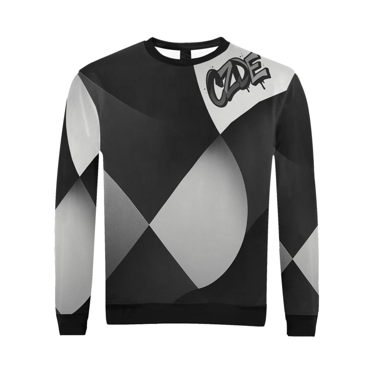 CZDE Men’s Geometric Streetwear Sweatshirt – Black & Gray Urban Style