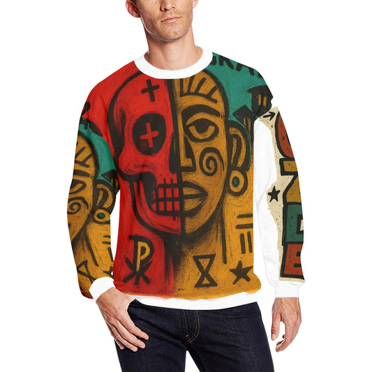 Artistic Skull Design Men's Crew Neck Sweatshirt - Unique Street Art Style