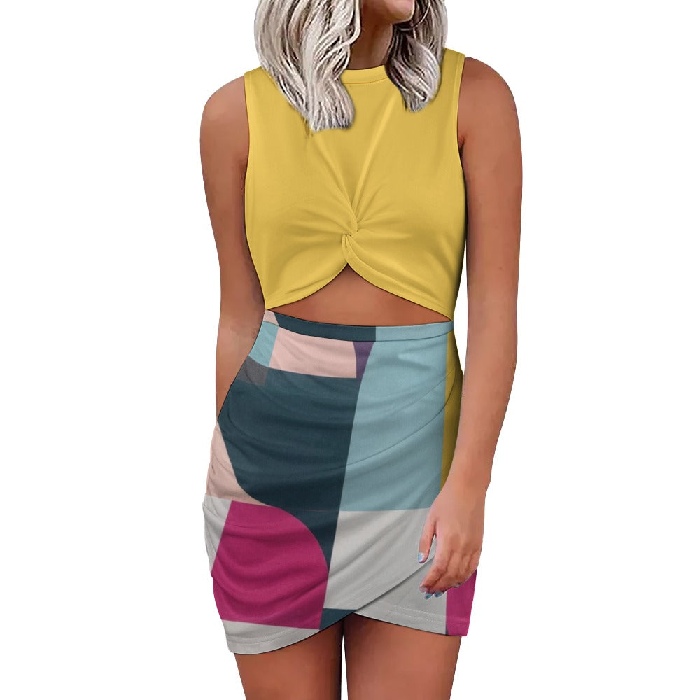 Geometric Cut-Out Mini Dress – Bold Color Block Style