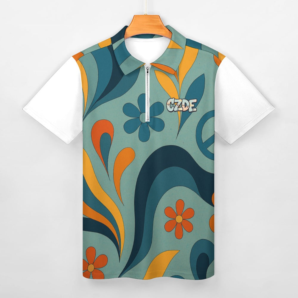 Retro Floral CZDE Polo Shirt – Colorful Vintage Style for Men