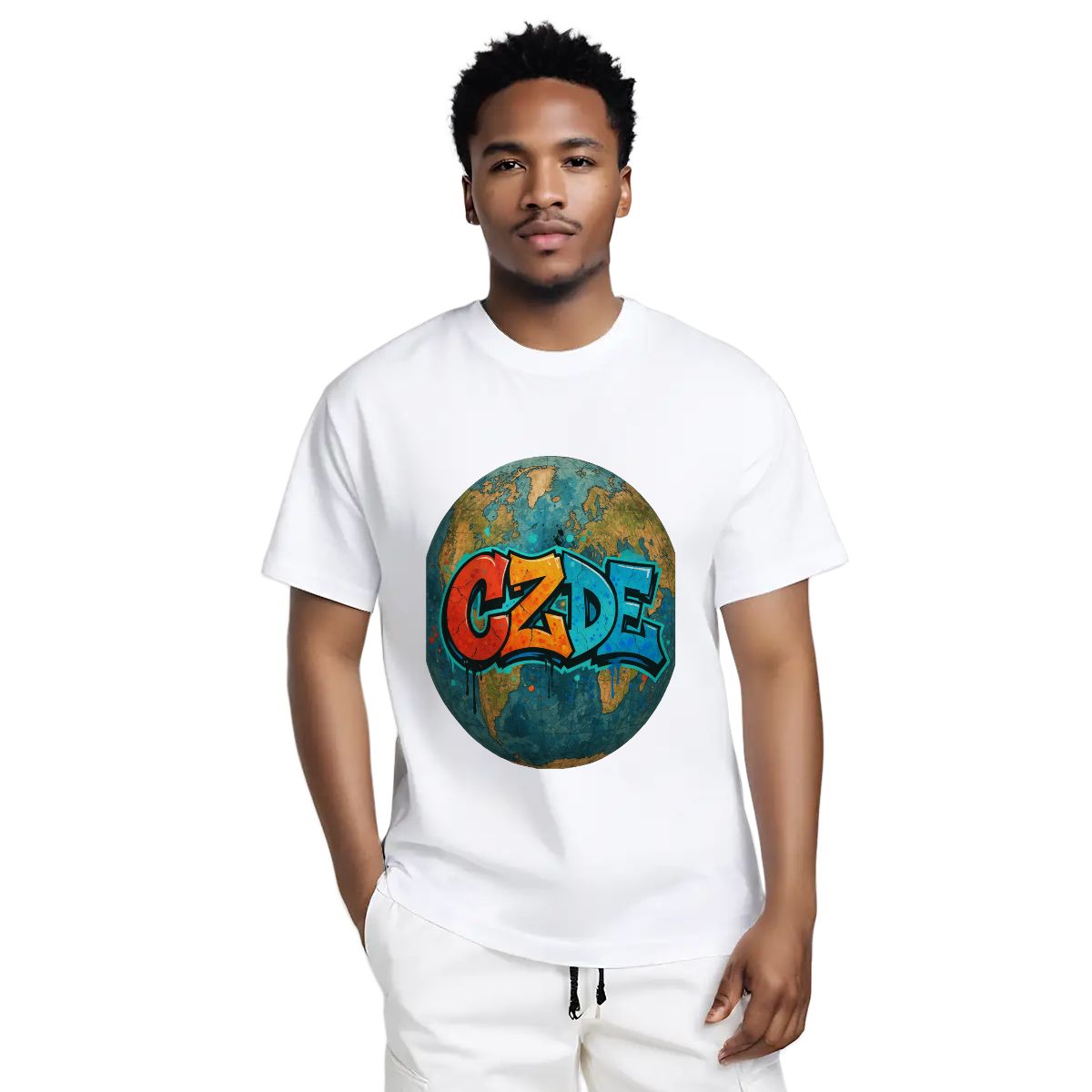 “CZDE Earth Graffiti T-Shirt | Streetwear with Global Vibes”