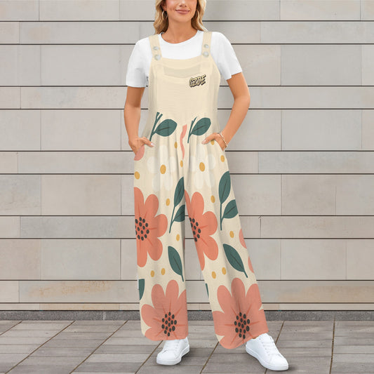 CZDE Women’s Floral Print Wide-Leg Overalls – Casual Boho Jumpsuit with Pockets