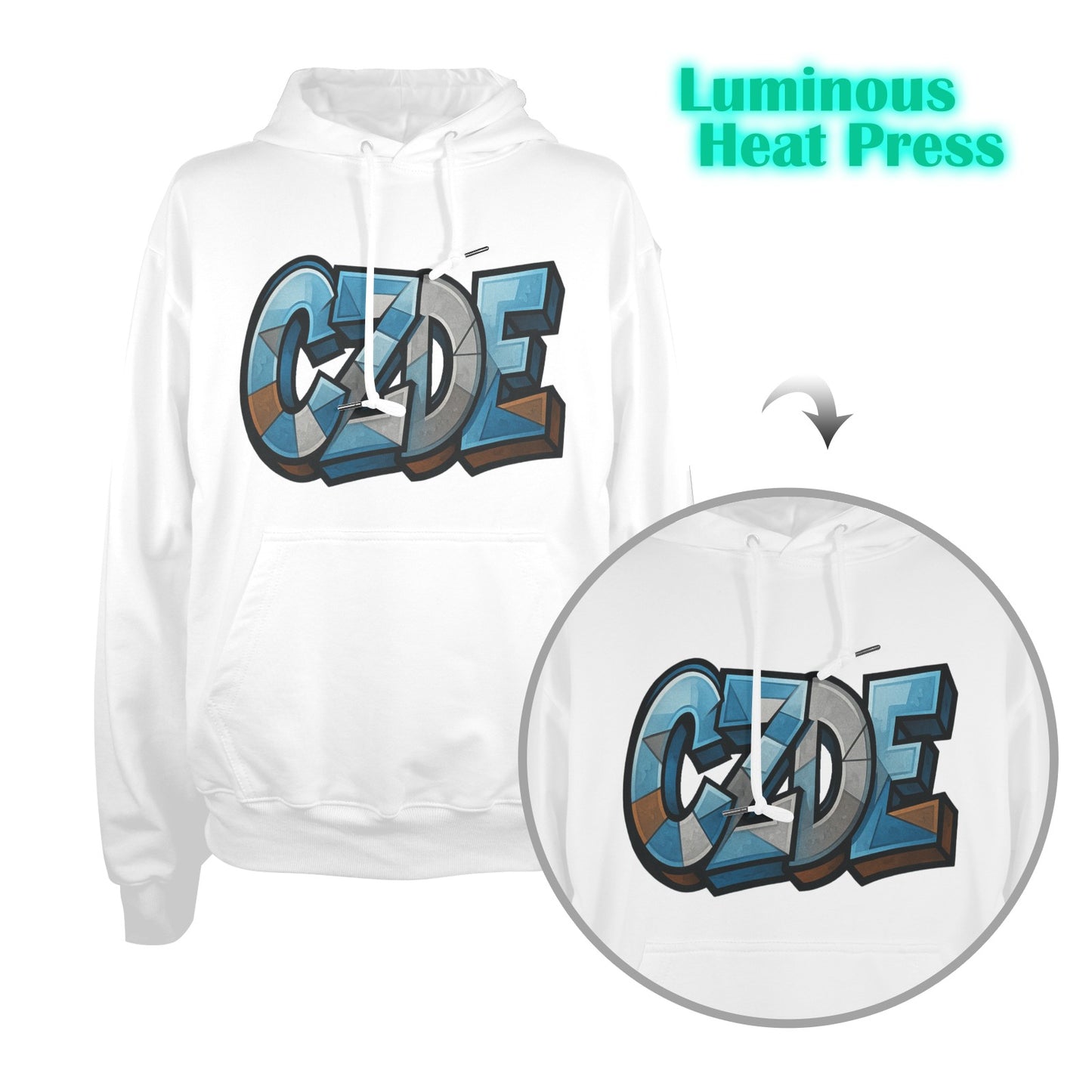 "CZDE Luminous Heat Press Hoodie - Glow-in-the-Dark Streetwear"