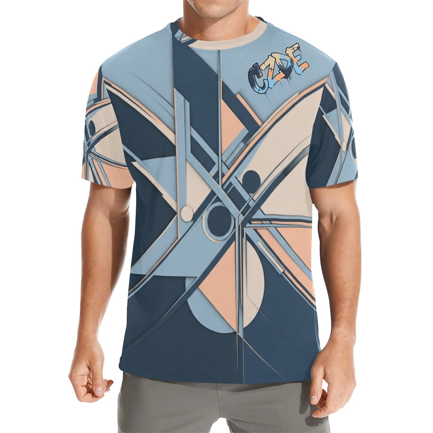 CZDE Abstract Geometric Graphic T-Shirt – Streetwear Art Tee for Men & Women