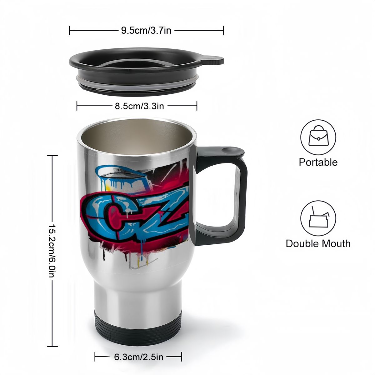 CZDE Graffiti Travel Mug – Double-Layer Car Cup