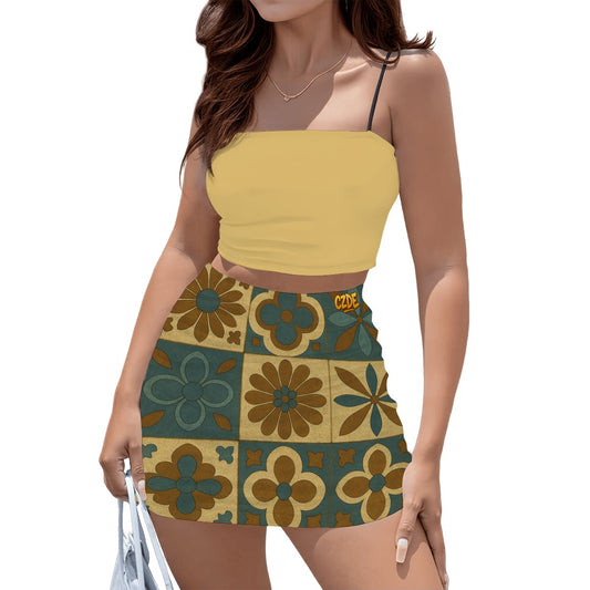 CZDE High Waist Floral Print Mini Skirt – Retro Summer Vibes for Women