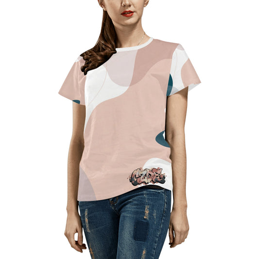 Women’s CZDE Pastel Abstract Graffiti T-Shirt – Casual Streetwear Style