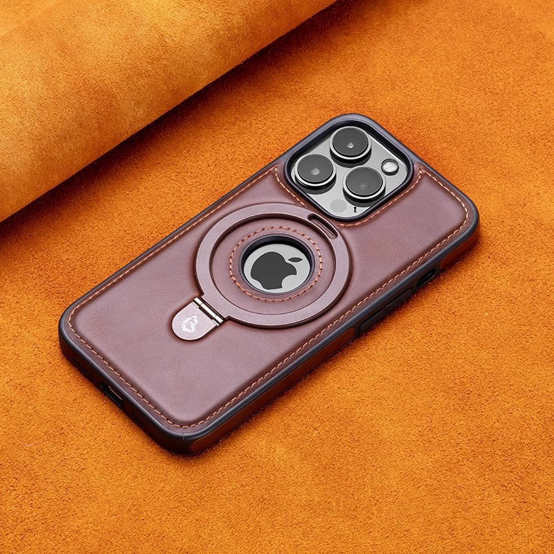 iPhone Leather Case with Kickstand & Magnetic Ring – Premium Cover