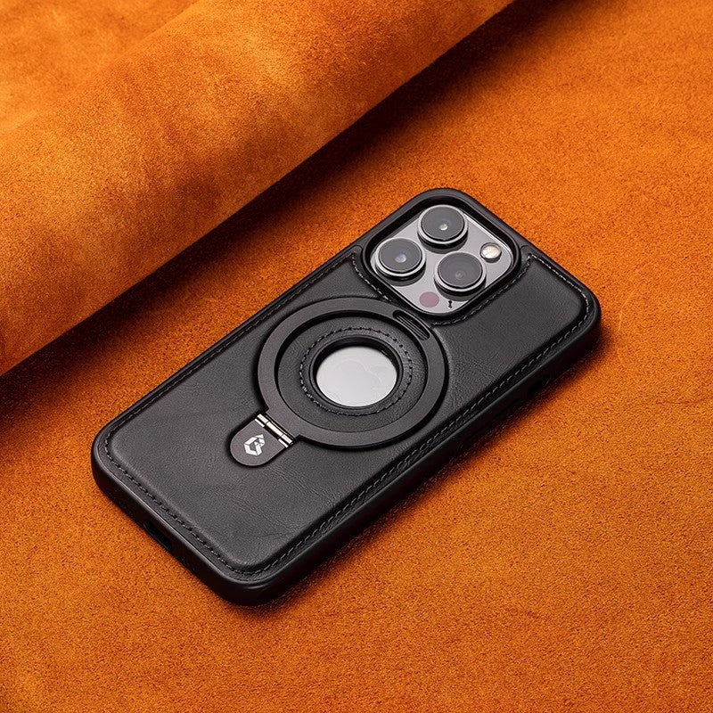 iPhone Leather Case with Kickstand & Magnetic Ring – Premium Cover