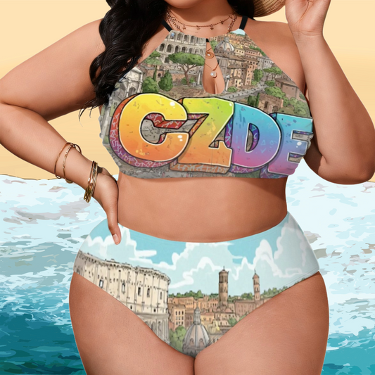CZDE High-Waist Halter Bikini – Art, Attitude & Curves Made to Shine