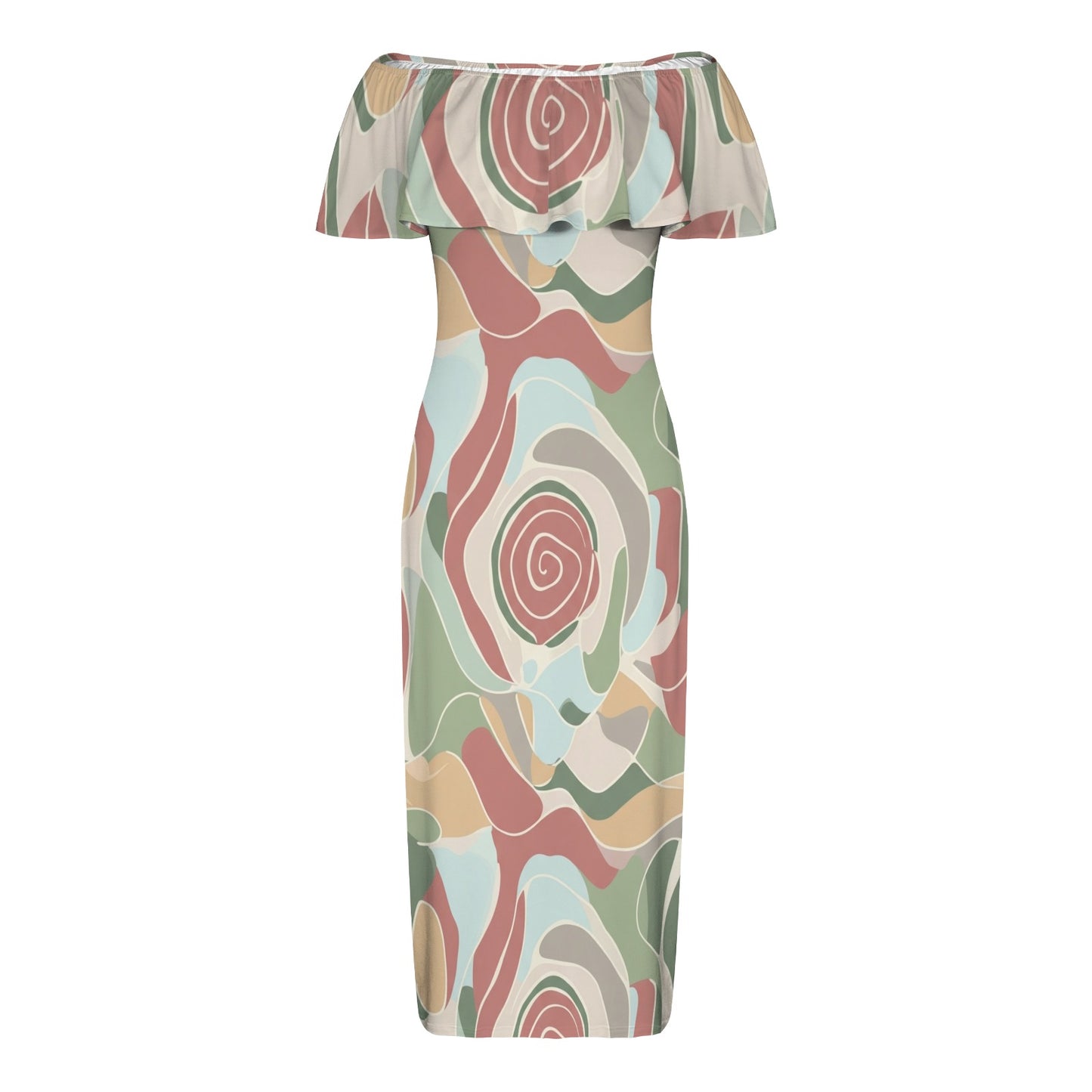 Abstract Print Off-Shoulder Maxi Dress