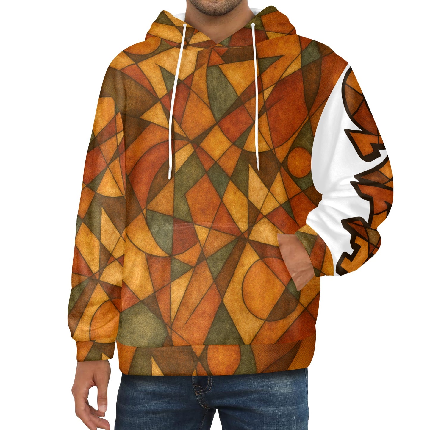 CZDE Autumn Geometric Hoodie - Warm Earth Tones Abstract Pattern Pullover