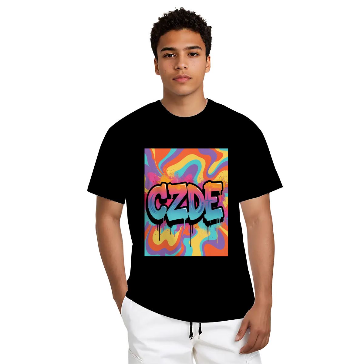 CZDE Color Splash Graphic T-Shirt — Vibrant Street Style
