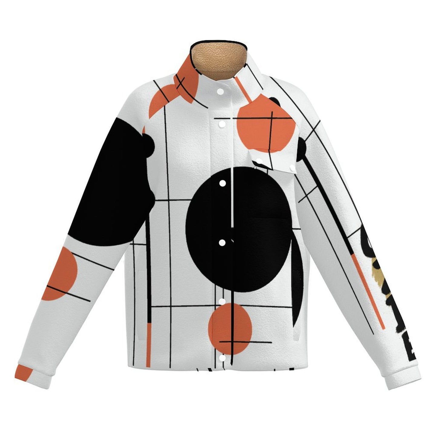 CZDE Abstract Print Jacket - Coral & Black Circle Design Statement Outerwear