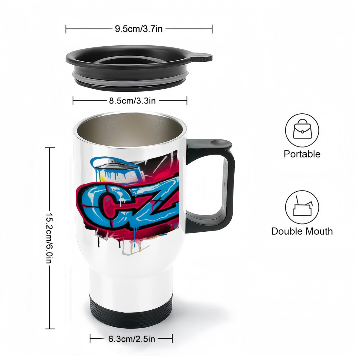 CZDE Graffiti Travel Mug – Double-Layer Car Cup
