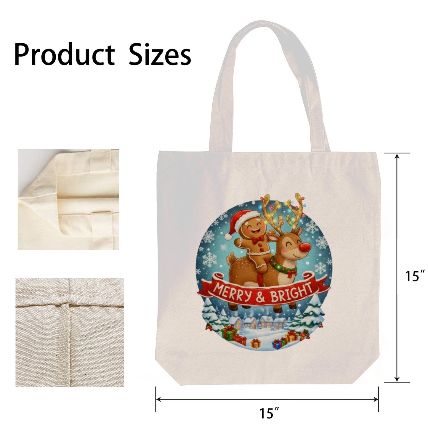 CZDE Merry & Bright Christmas Tote Bag | Festive Holiday Canvas Bag