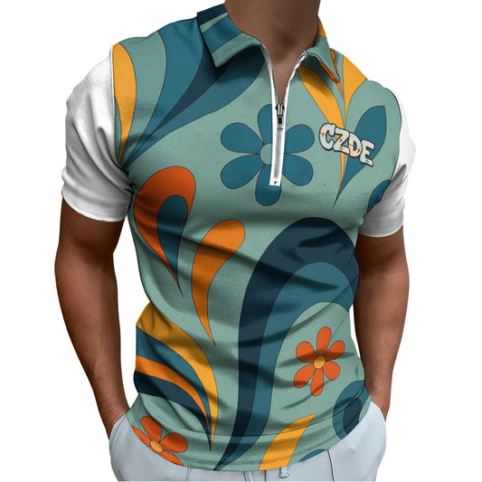 Retro Floral CZDE Polo Shirt – Colorful Vintage Style for Men