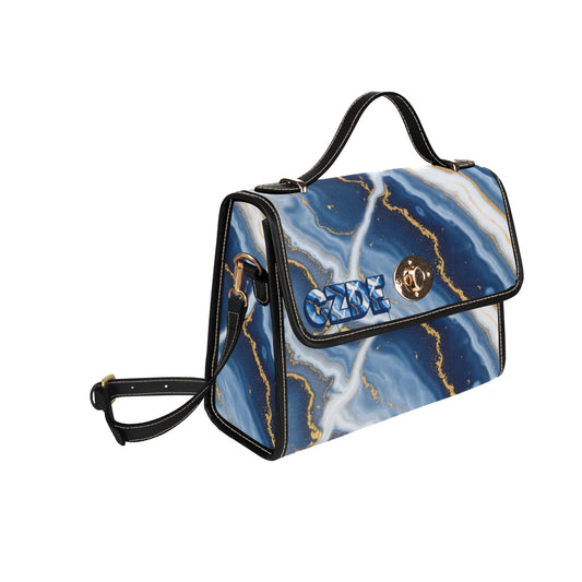 CZDE Women’s Shoulder Bag – Elegant Blue Marble Print Handbag with Strap