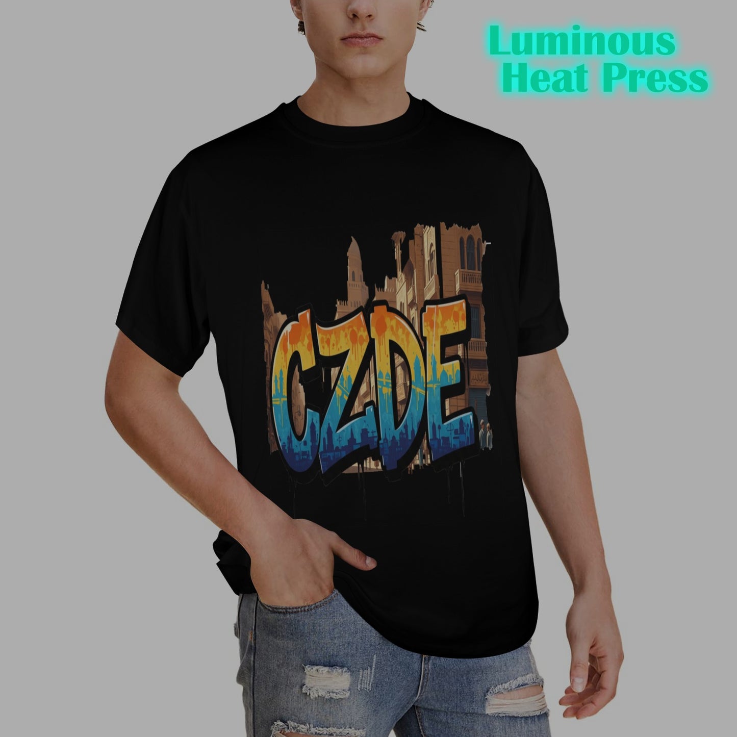 glow Men's Glow in the Dark -CZDE Urban Streetwear Tee with City Art Print – Unisex