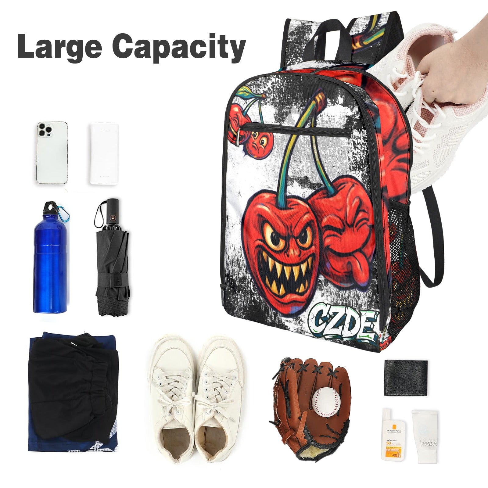 Graffiti Cherry Backpack – Bold Streetwear Style Bag