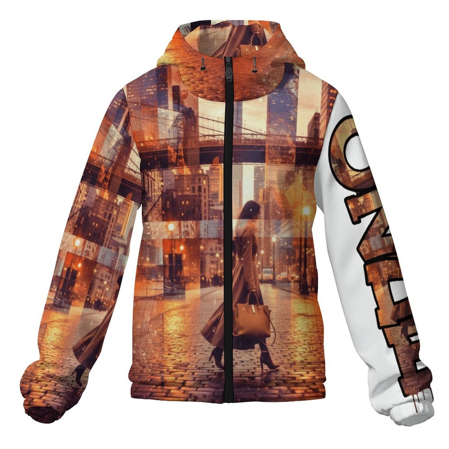 CZDE Urban City Collage Hooded Windbreaker - Men's Street Style Jacket