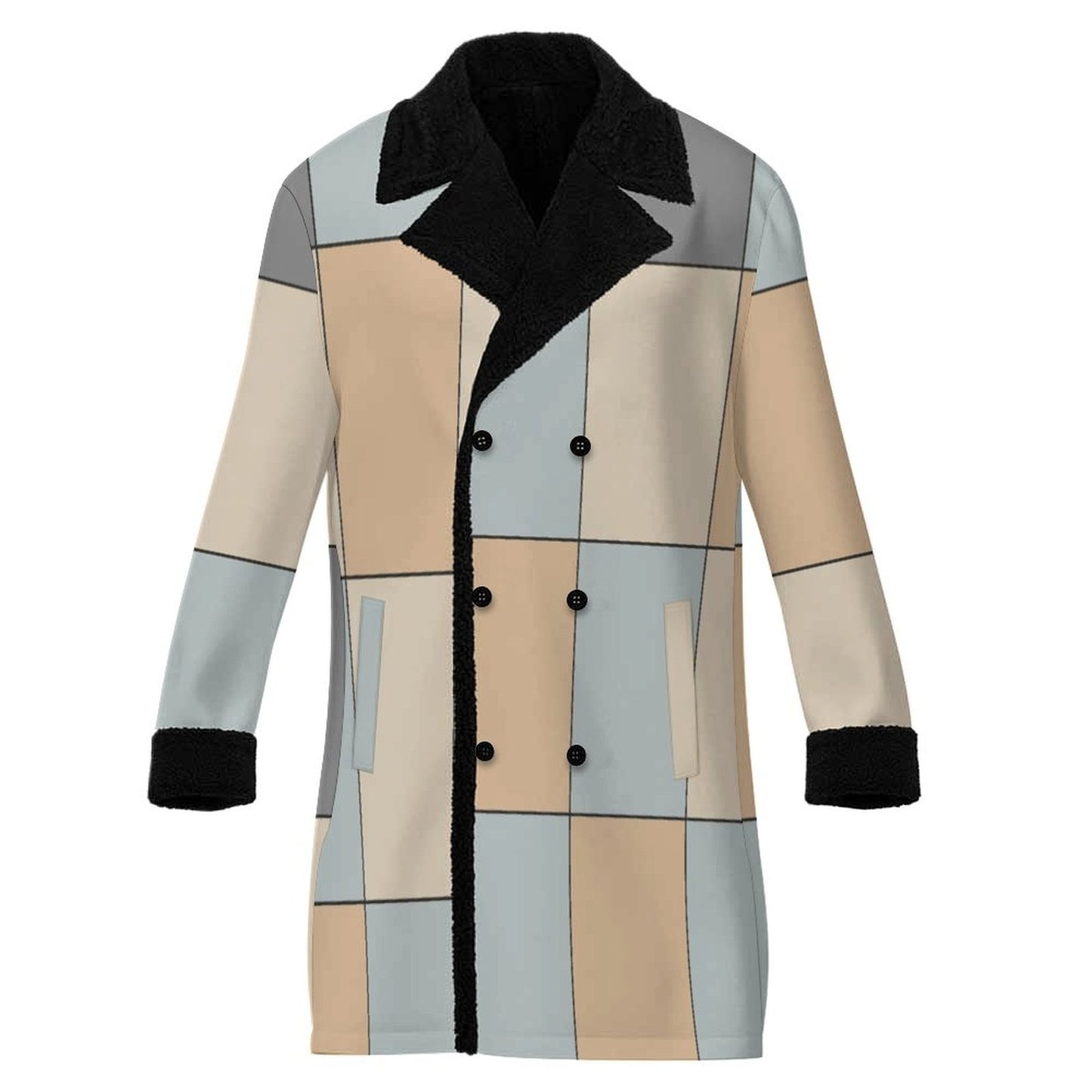 CZDE Color block Double Breasted Coat with Fur Collar - Premium Urban Outerwear