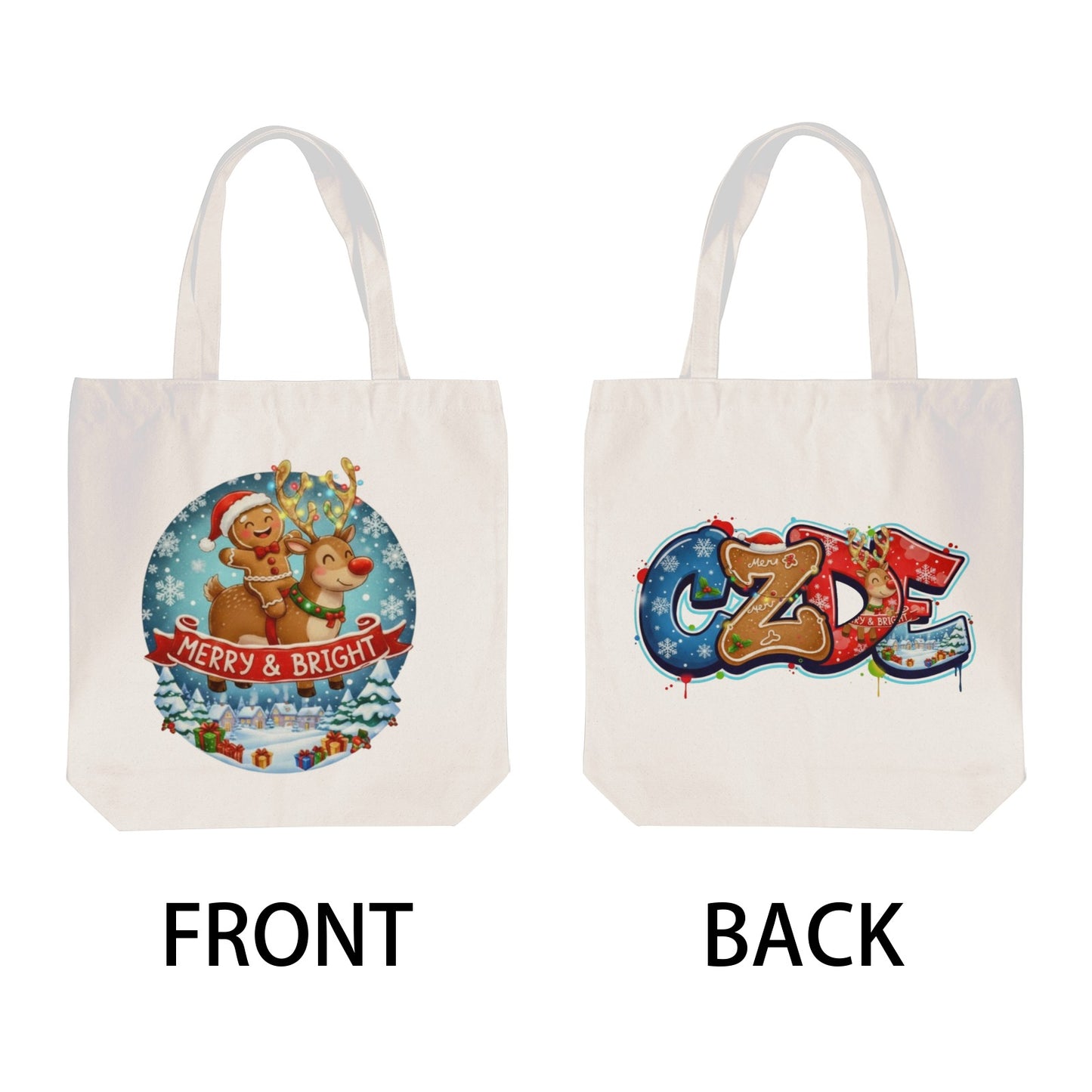 CZDE Merry & Bright Christmas Tote Bag | Festive Holiday Canvas Bag