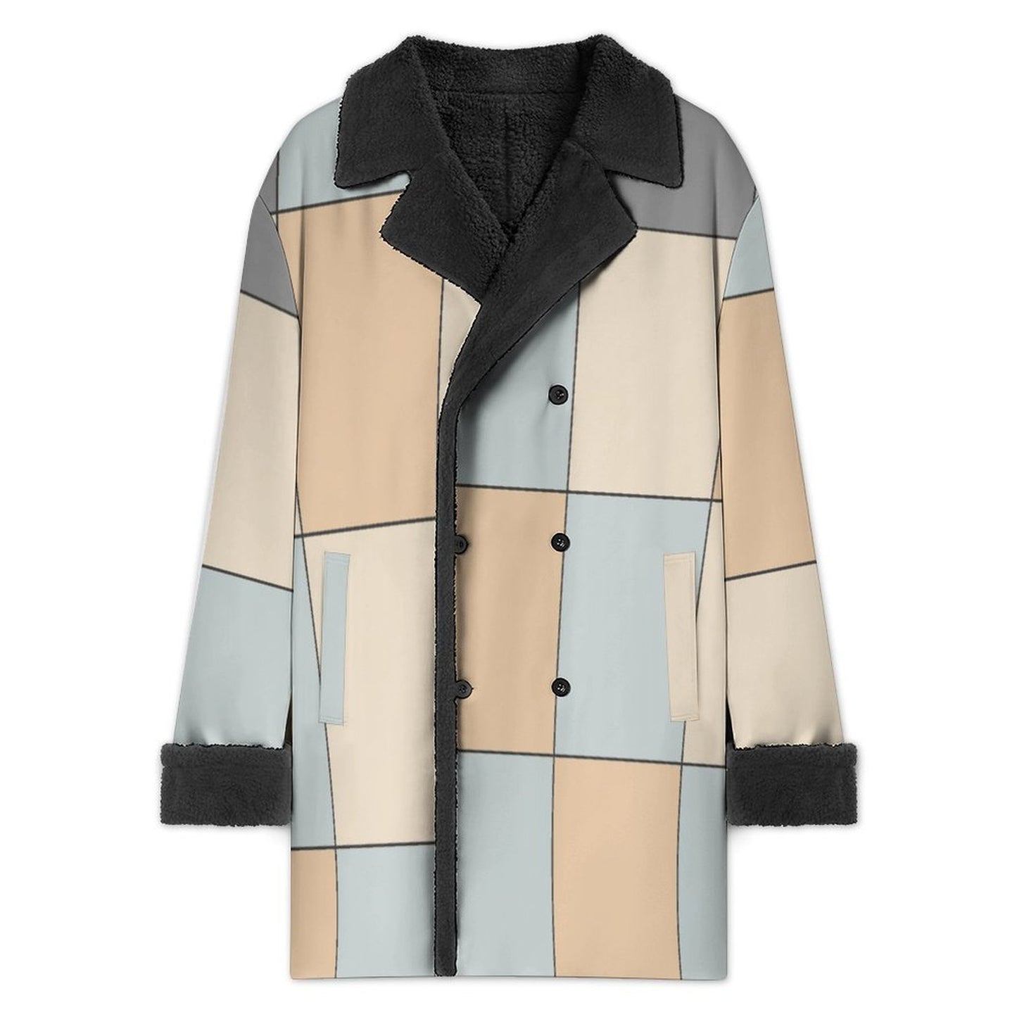 CZDE Color block Double Breasted Coat with Fur Collar - Premium Urban Outerwear