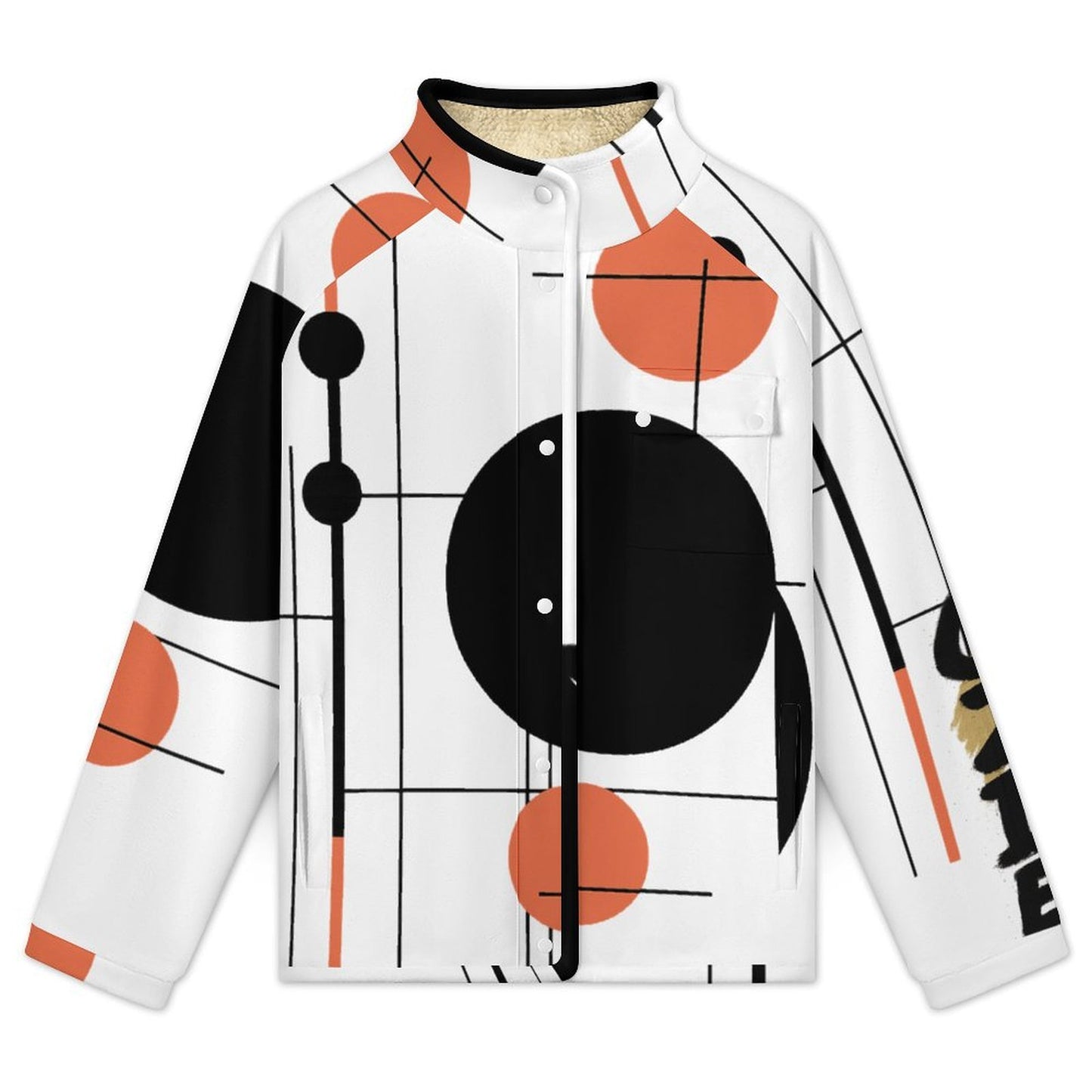 CZDE Abstract Print Jacket - Coral & Black Circle Design Statement Outerwear
