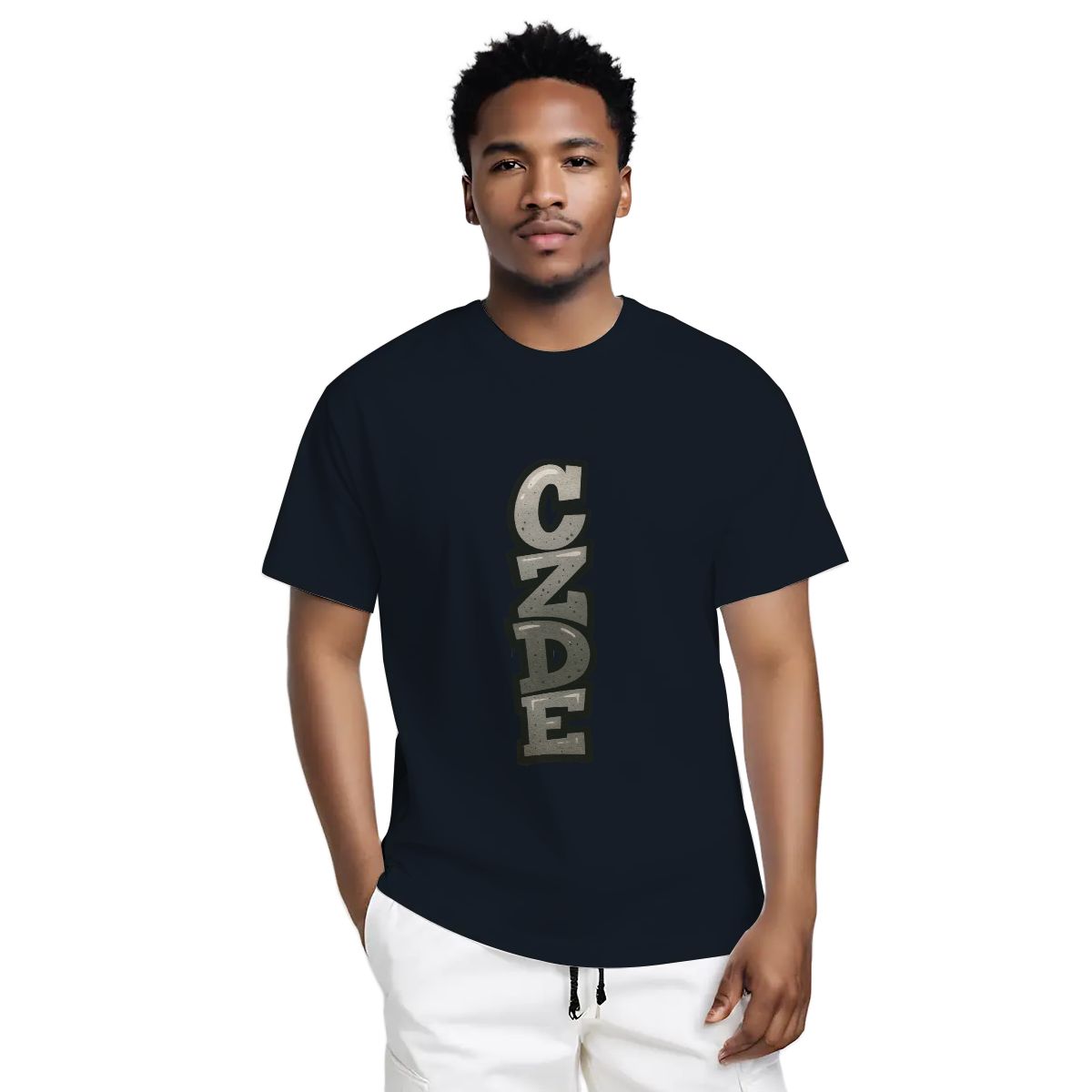 Men’s Black T-Shirt with Vertical CZDE Graffiti Print