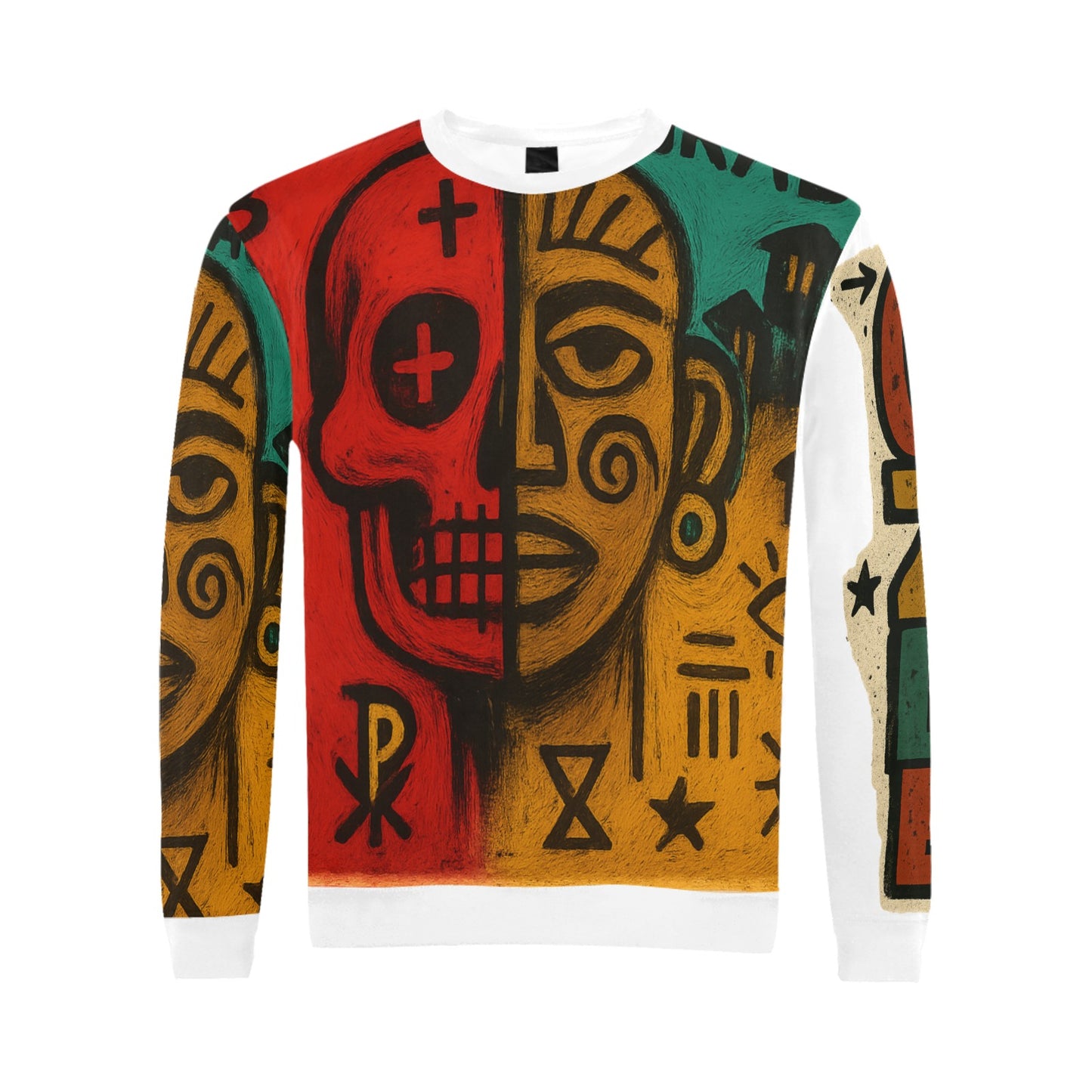 Artistic Skull Design Men's Crew Neck Sweatshirt - Unique Street Art Style