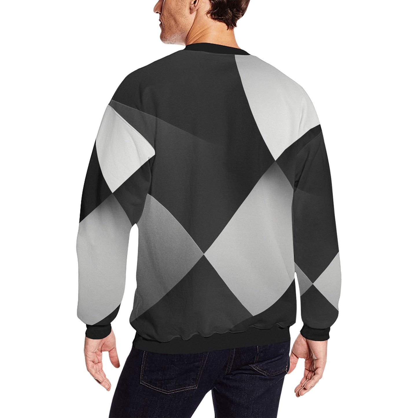 CZDE Men’s Geometric Streetwear Sweatshirt – Black & Gray Urban Style