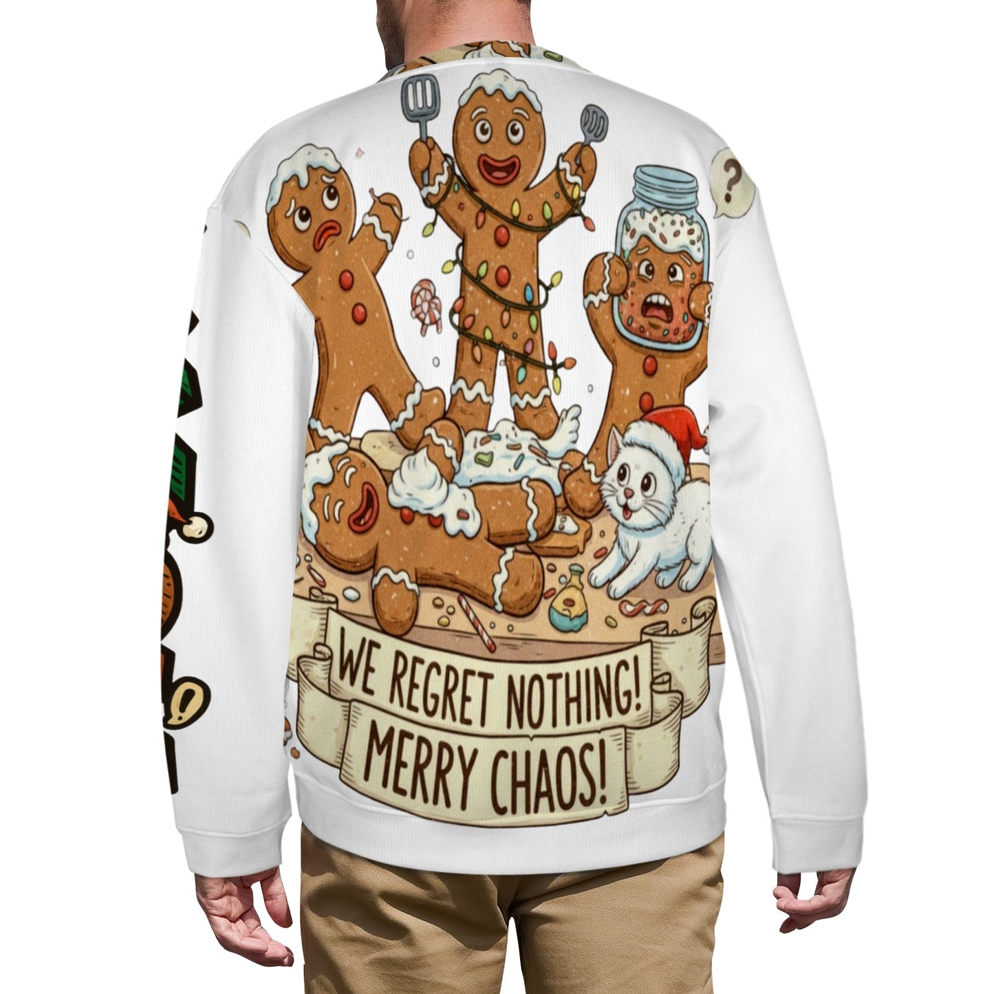 Funny Gingerbread Christmas Sweatshirt - We Regret Nothing Merry Chaos Holiday Sweater