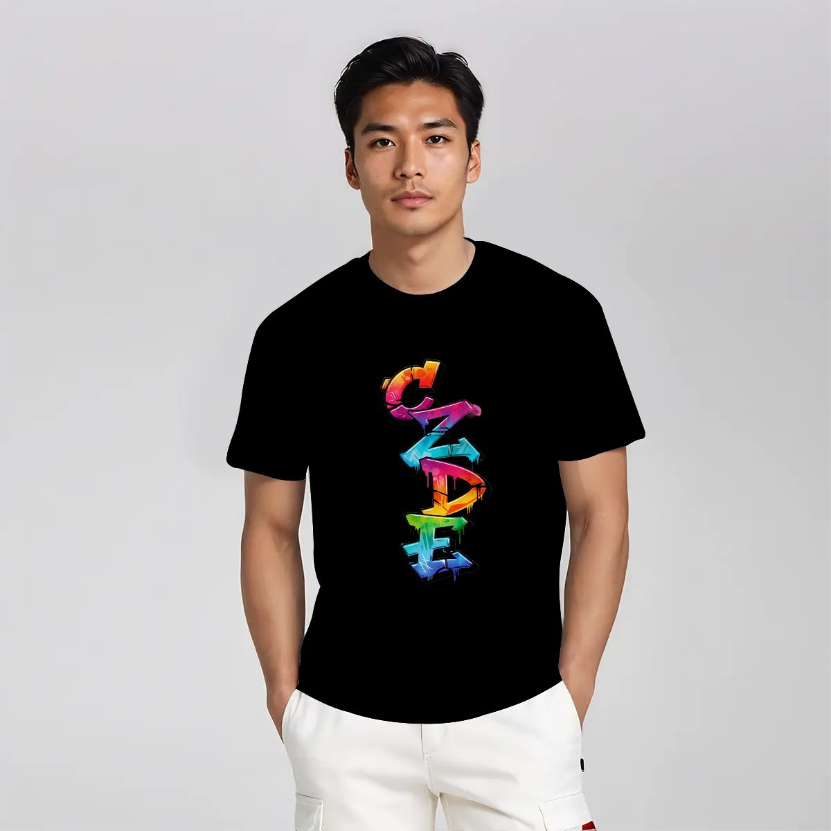 CZDE Vertical Graffiti T-Shirt — Colorful Street Style