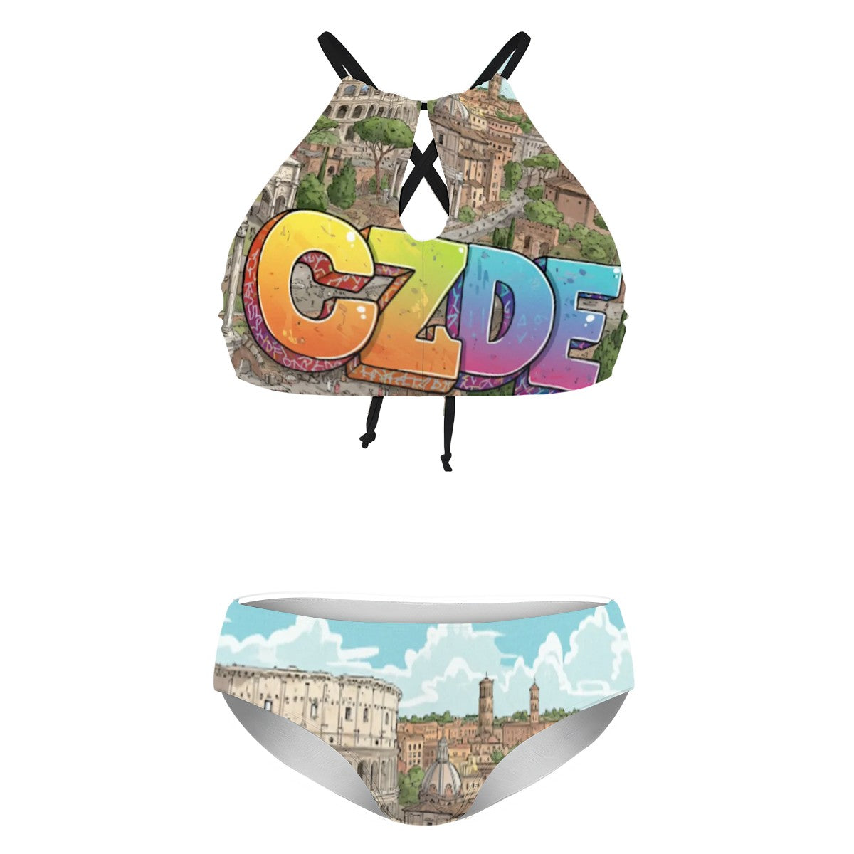 CZDE High-Waist Halter Bikini – Art, Attitude & Curves Made to Shine