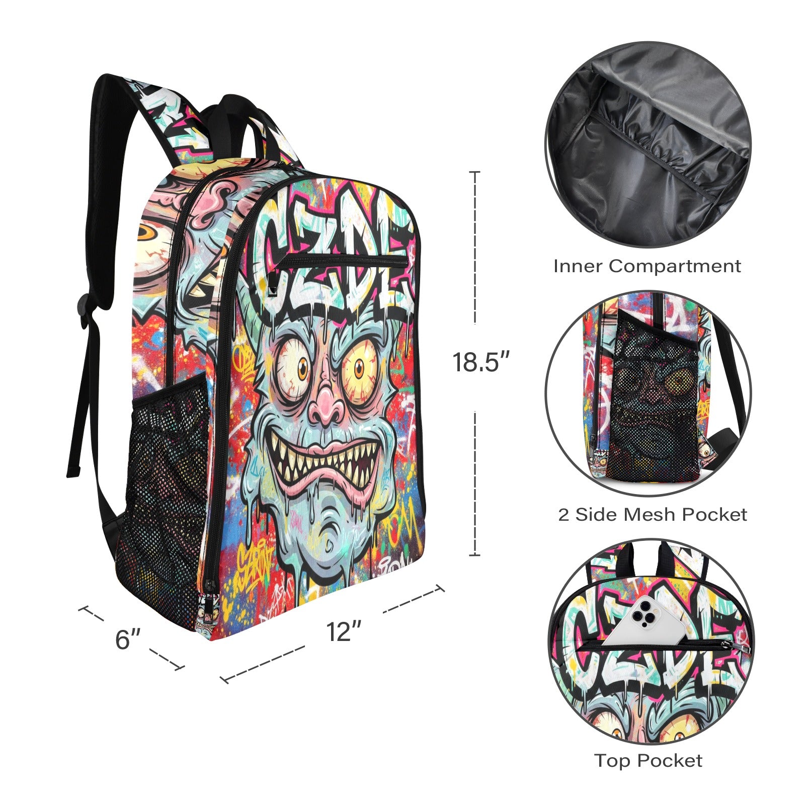 Graffiti Print Backpack – Urban Style with CZDE Design