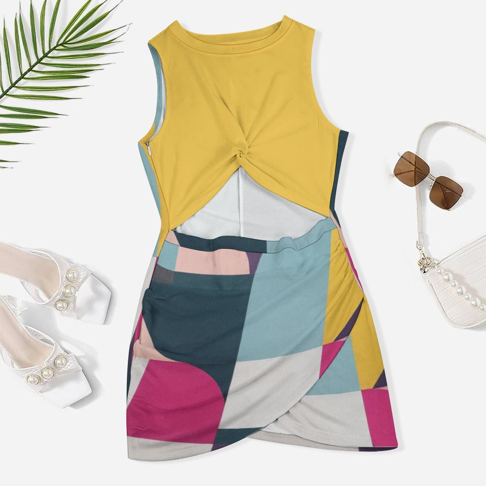 Geometric Cut-Out Mini Dress – Bold Color Block Style