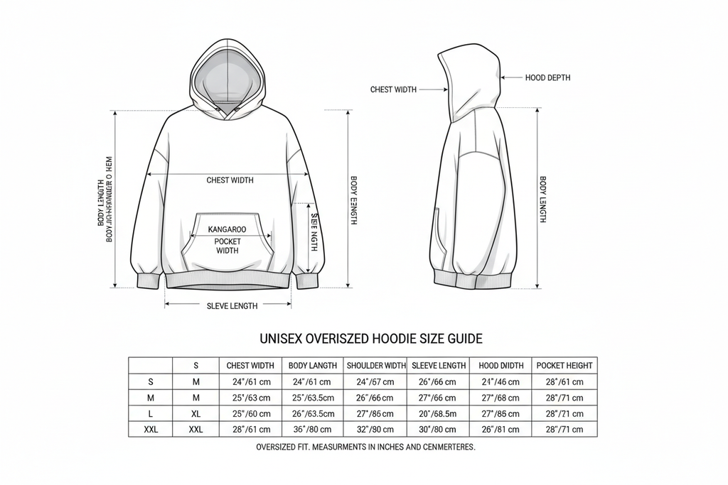 Guía de Medidas Hoodie Oversized