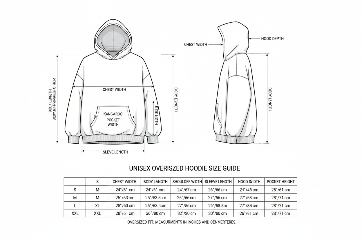 Guía de Medidas Hoodie Oversized