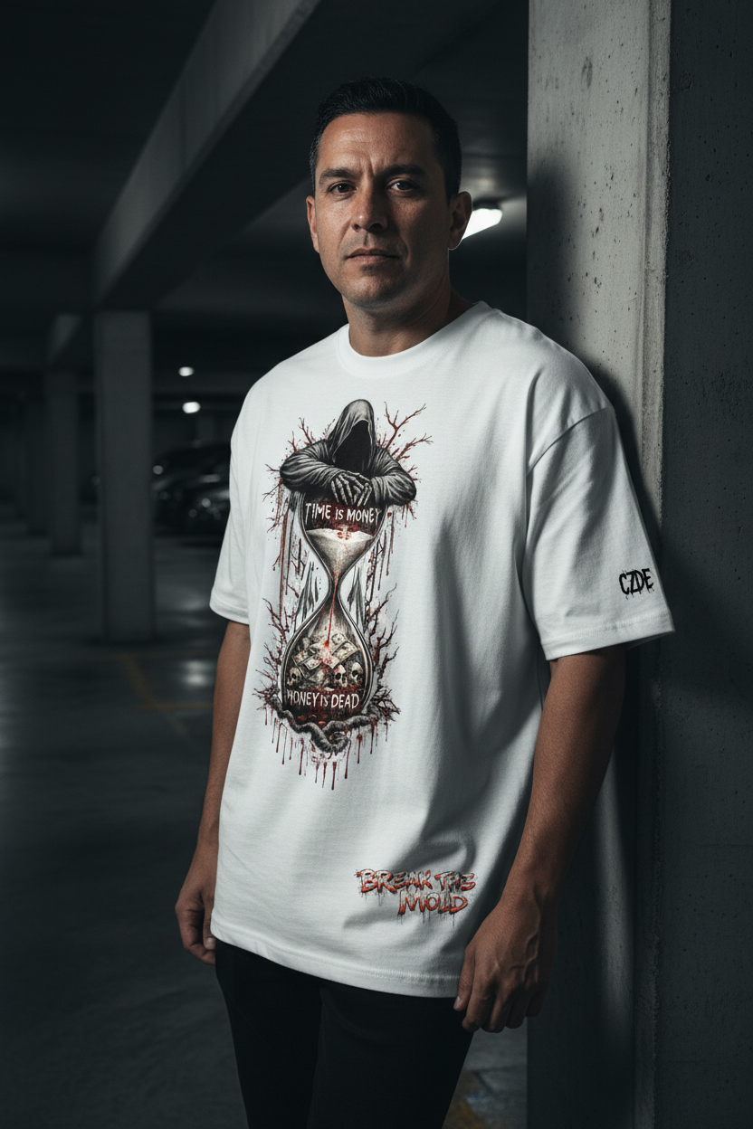 Mockup 3 - Latino male model, underground parking, moody lighting