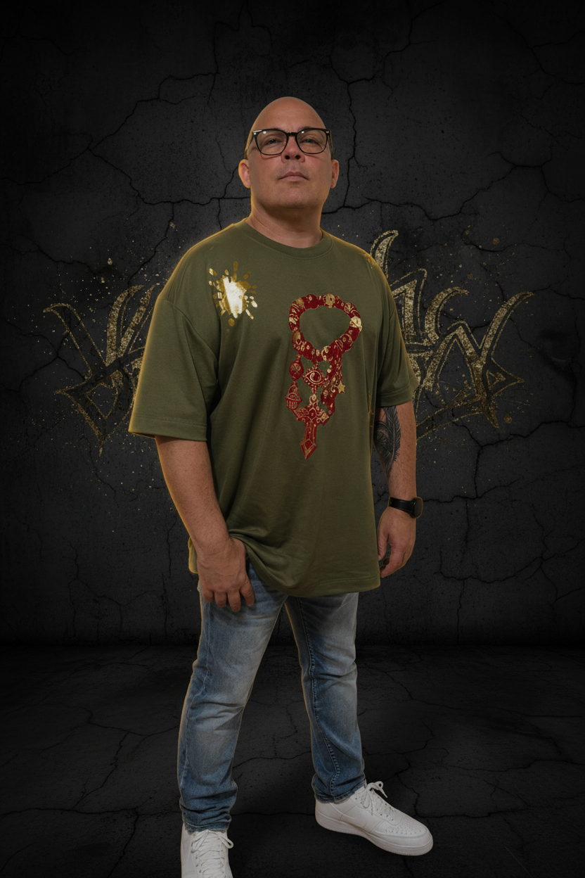 CZDE Graffiti Oversized Tee - Back editorial CZDE background