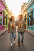 Latino friends wearing CZDE tees in colorful neighborhood