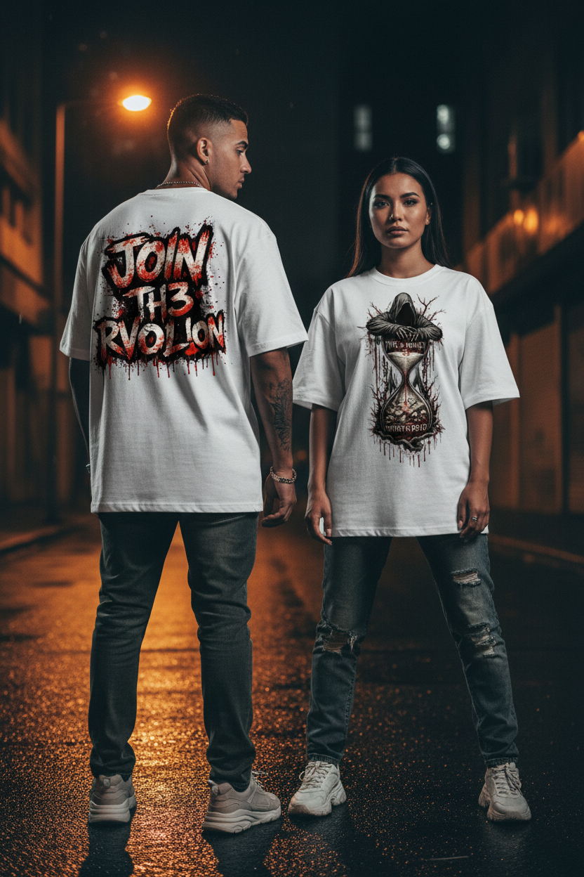 Mockup 4 - Latino couple, urban street night, front and back view